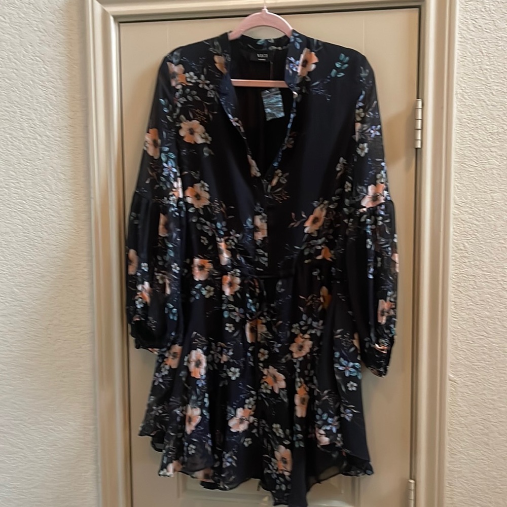 Long sheer sleeved dress. Has draw string waist for synching.